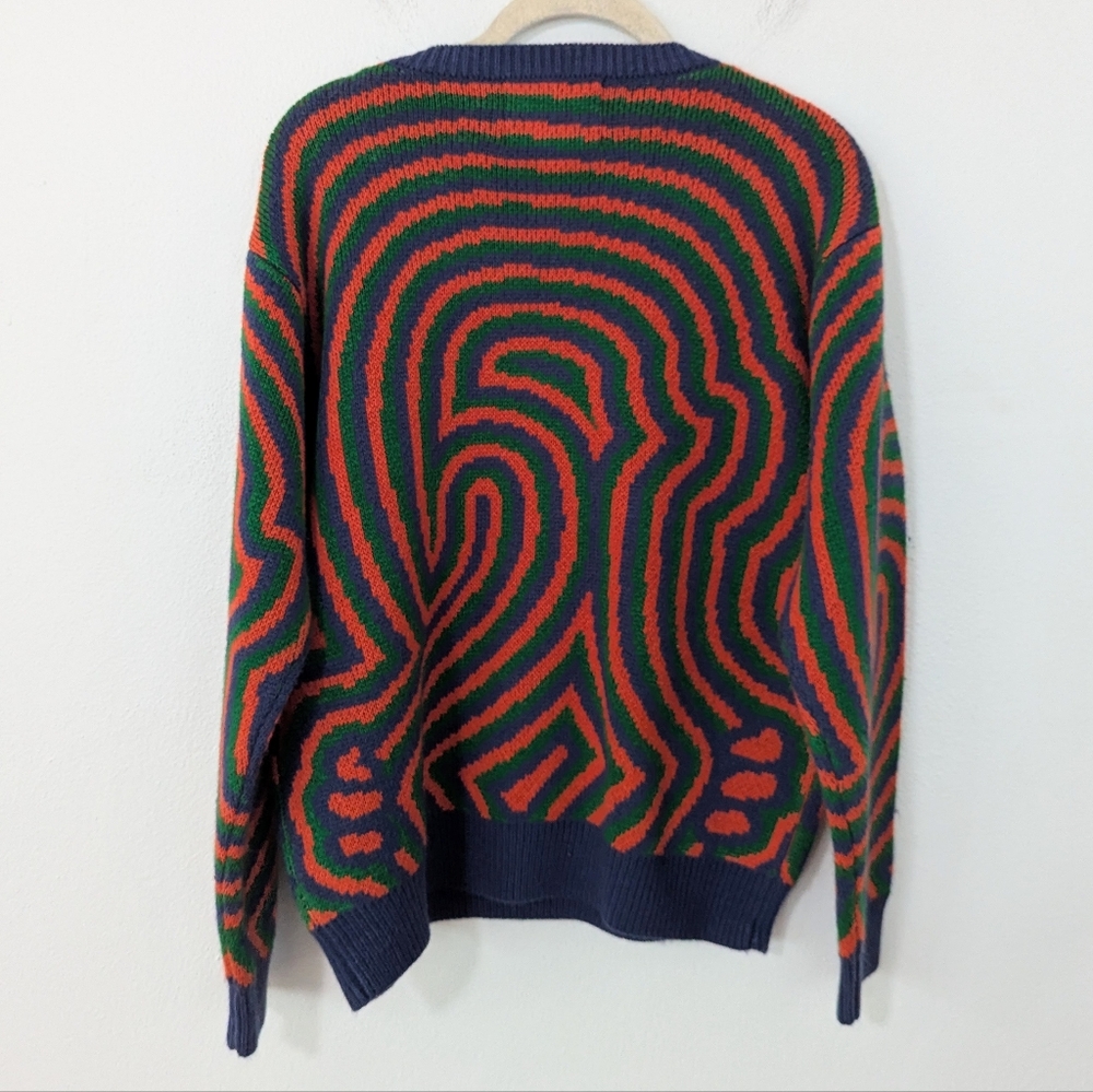 Advisry x Creature World Wool Blend Printed Knit Sweater Colorful Blue Medium M - Picture 6 of 6